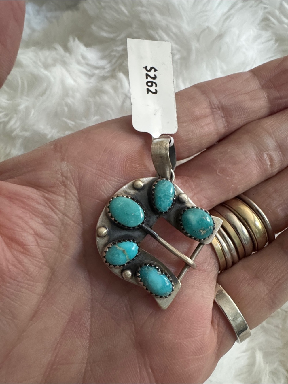 Native made whitewater  Turquoise 925Silver Southwestern Pendant -buckle